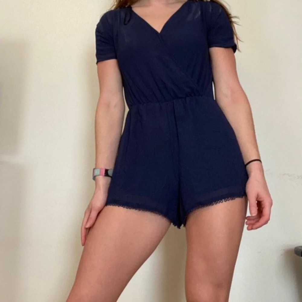 H&M divided blue romper